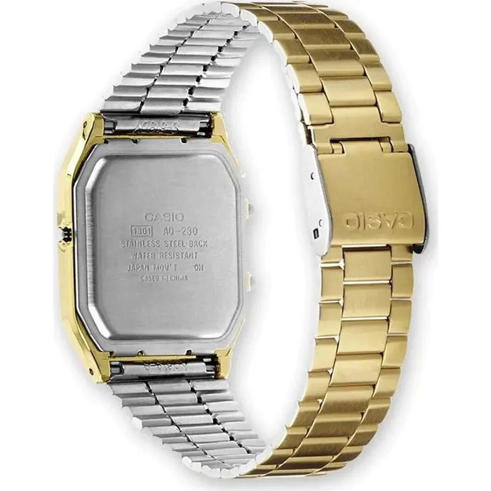 Casio Montre AQ Mixte Analogique-Digitale Bronze Quarts Fonctions Chronographe Double Fuseau Horaires Calendrier Étanche WR Acier Inoxydable