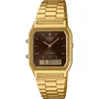 Casio Montre AQ Mixte Analogique-Digitale Bronze Quarts Fonctions Chronographe Double Fuseau Horaires Calendrier Étanche WR Acier Inoxydable