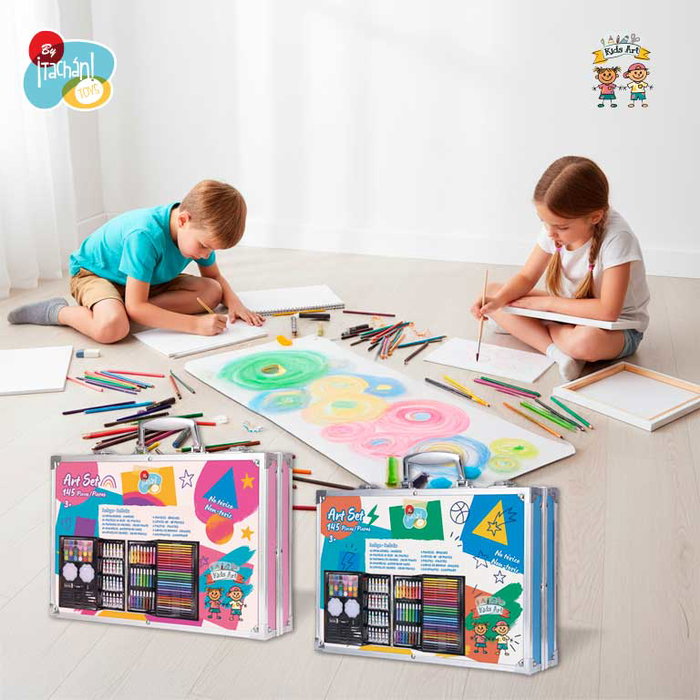 Tachan T01070 - Mallette Artistique en Aluminium 145 Pièces - Kit Complet avec Rotuladores, Pastels, Peintures, Aquarelles, Crayons, Pinceaux - 34.5x24.3x8.7 cm