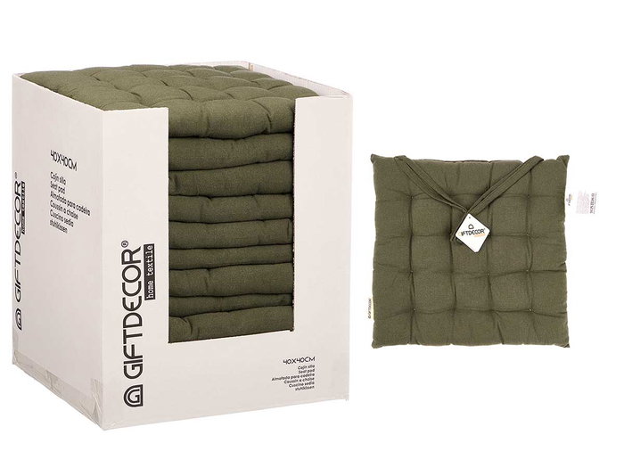 Giftdecor Coussin de Chaise Vert 40 x 5 x 40 cm Coton et Polyester (Set de 12)