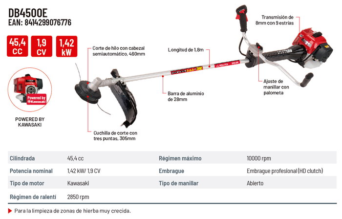 Bellota Débroussailleuse Jardin DB4500E 45,4 CC Bellota Débroussailleuse Jardin DB4500E 45,4 CC
