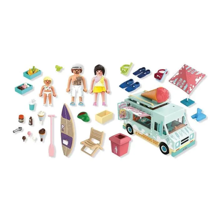 Playmobil 71904 - Camion vendeur de glaces avec 3 personnages - Set 'My Life Vacances à la plage' - Design rétro années 50 - 101 pièces - À partir de 4 ans