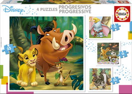 Educa - Puzzle Disney Progressif - Dumbo, Bambi, Le Roi Lion, Le Livre de la Jungle - 4 Puzzles de 12 à 25 pièces - À partir de 3 ans - Ref. 18104 - Version Espagnole
