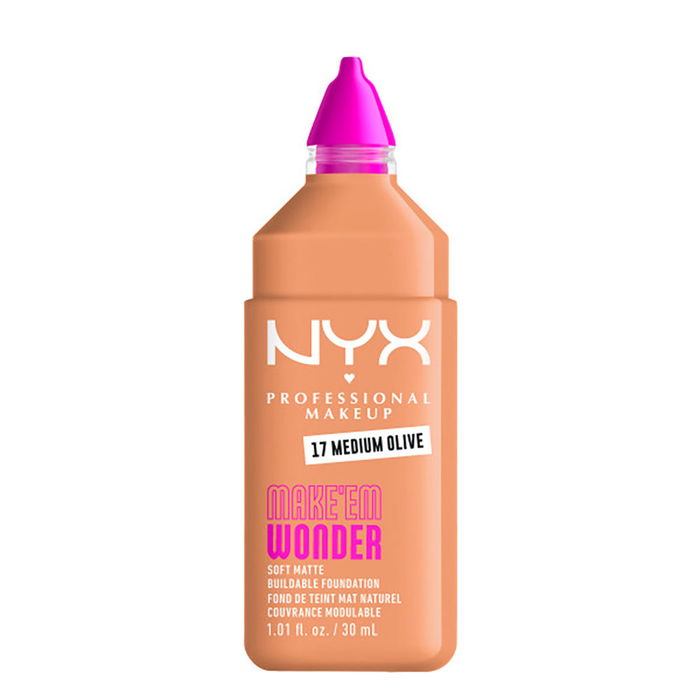 NYX Professional Make Up - Make 'Em Wonder Soft Matte Foundation - Fond de teint mat longue tenue - Teint Olive Moyen N°17 - 30 ml