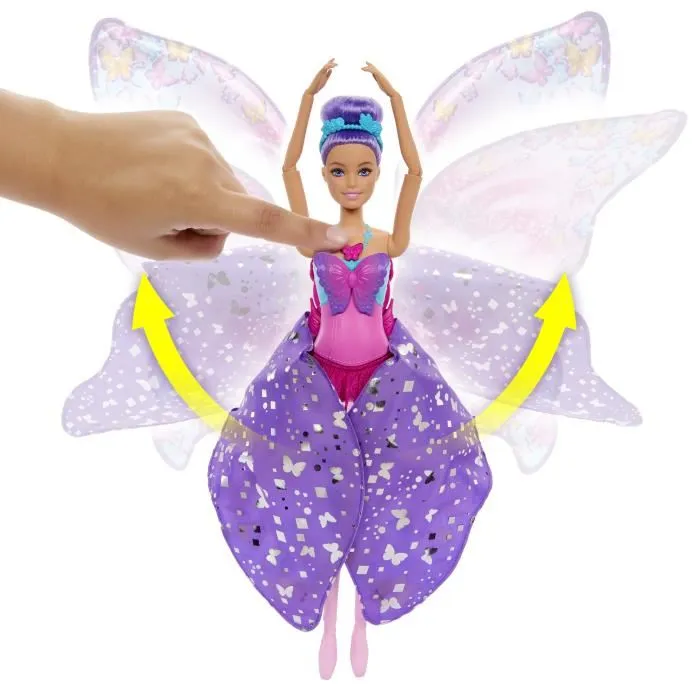 Barbie HXJ10 Poupée Danseuse Papillon Transformable 2 en 1 avec Ailes à Bouton et Tenue de Ballet
