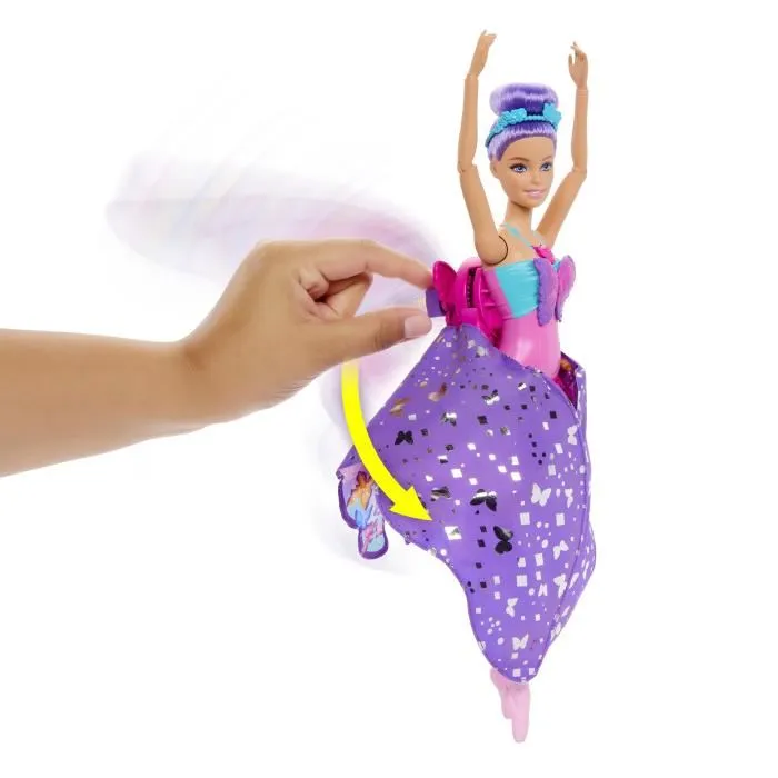 Barbie HXJ10 Poupée Danseuse Papillon Transformable 2 en 1 avec Ailes à Bouton et Tenue de Ballet