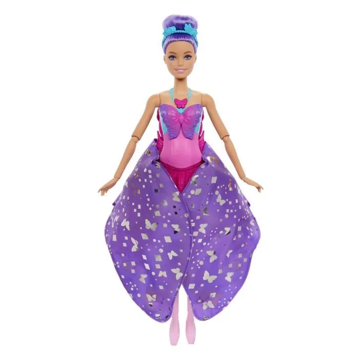 Barbie HXJ10 Poupée Danseuse Papillon Transformable 2 en 1 avec Ailes à Bouton et Tenue de Ballet