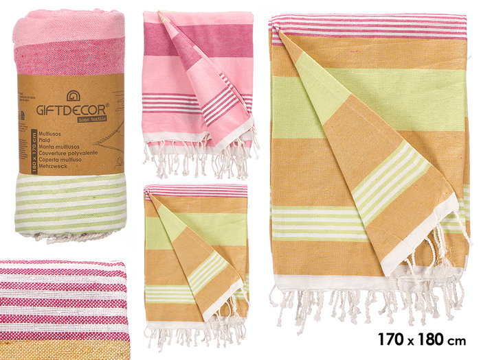 Giftdecor Multiusos Rayas Surtis Marron et Rose 180 cm Tissu Coton Polyester (Set de 12) Giftdecor Multiusos Rayas Surtis Marron et Rose 180 cm Tissu Coton Polyester (Set de 12)