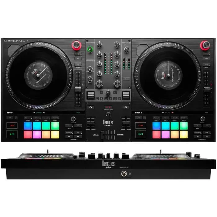 Hercules DJControl Inpulse T7 - Contrôleur DJ motorisé noir avec deux platines pour débutants