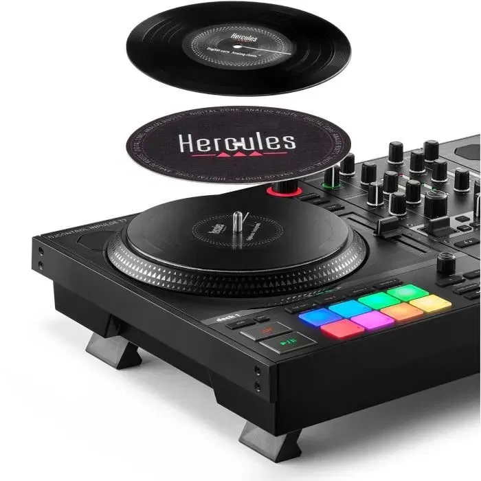 Hercules DJControl Inpulse T7 - Contrôleur DJ motorisé noir avec deux platines pour débutants