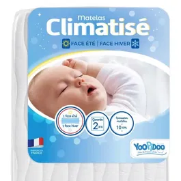 Yoopidoo Matelas Bébé Climatisé 60x120 cm, 2 faces (Été fraîche et Hiver ouatinée), Sans traitement chimique, Tissu microfibre, Forme coffre