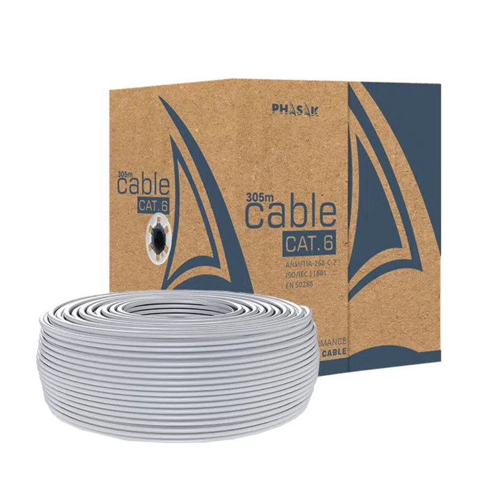 Phasak Bobine de câble réseau UTP Cat.6 PHR 6302 Gris 305 m