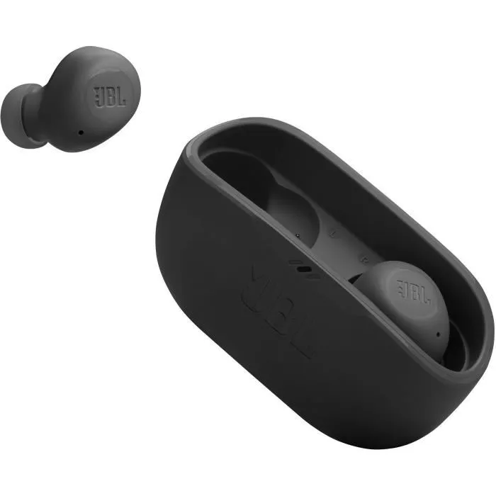 JBL Écouteurs sans fil Vibe Buds - Noir, Son JBL Deep Bass, Autonomie 32h, Recharge Rapide