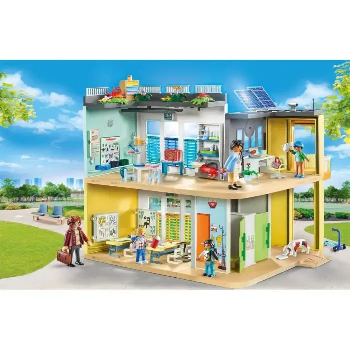 Playmobil 71327 - École aménagée avec 282 pièces, 5 personnages et ascenseur - Gamme City Life - Pour enfants dès 4 ans