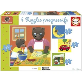 Educa - Puzzle Petit Ours Brun - 4 Puzzles Progressifs de 12, 16, 20, 25 Pièces en Carton Recyclé - Pour Enfants dès 3 Ans