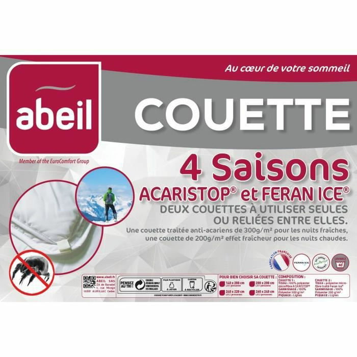 Abeil Couette 4 Saisons Anti-Acariens 140x200cm Blanc Abeil Couette 4 Saisons Anti-Acariens 140x200cm Blanc