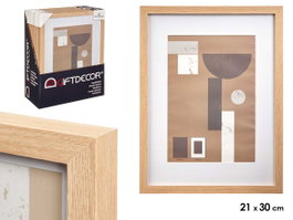 Giftdecor Porte-photo mural bois avec passe-partout 21x30 cm naturel MDF et verre (Set de 6)