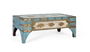 GINER Y COLOMER Table basse en bois de manguier finition vieilli bleu et blanc, style rustique artisanal avec plateau en verre, 120 x 70 x 46 cm