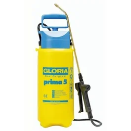 Gloria Prima 5 Pulvérisateur à pression 5 litres, jaune et bleu, avec lance et buse en laiton, pour jardin, max 3 bars