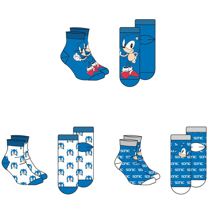 SEGA - Set de 3 paires de chaussettes pour adulte Sonic The Hedgehog - Motifs assortis - Tailles 39-45 - En boîte