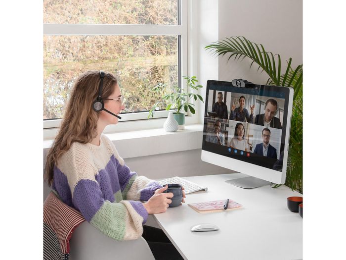 Sandberg Casque sans fil pour bureau Pro+ - Casque Bluetooth stéréo avec double connexion, microphone rotatable et lumière d'occupation, pour PC et mobile