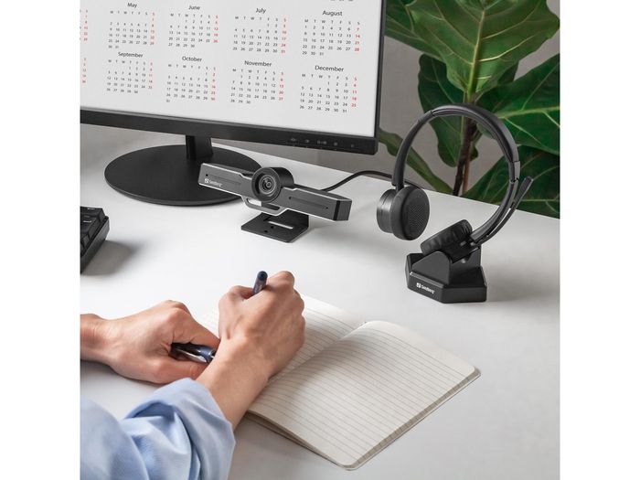 Sandberg Casque sans fil pour bureau Pro+ - Casque Bluetooth stéréo avec double connexion, microphone rotatable et lumière d'occupation, pour PC et mobile