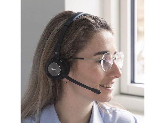 Sandberg Casque sans fil pour bureau Pro+ - Casque Bluetooth stéréo avec double connexion, microphone rotatable et lumière d'occupation, pour PC et mobile