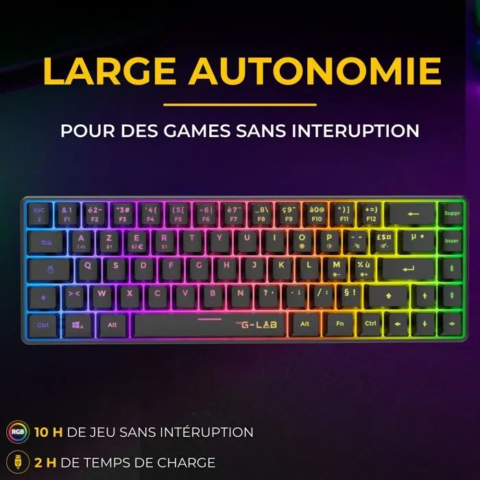 The G-Lab COMBO HYDRO - Pack Gamer 2-en-1 sans fil - Clavier membrane silencieux et souris ergonomique - Noir