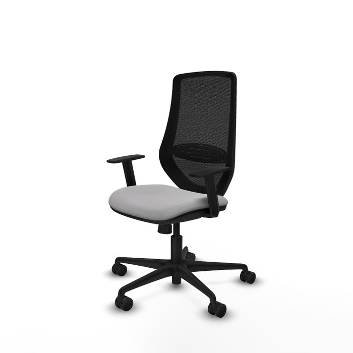 Chaise Mardos Synchro 4 positions tissu Gris clair Maille Noir Base en nylon noir Accoudoir 1D Sans appui-tête Roulettes 65mm nylon