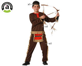 Déguisement Indien Rouge pour Enfant Garçon 5-6 Ans avec Cinq Pièces (Camiseta, Pantalón, Cinta) - Thème Far West - Polyester