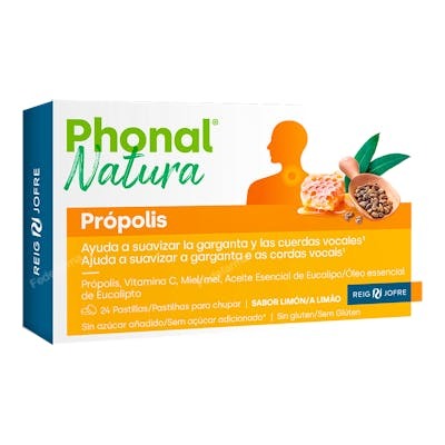 Phonal Natura PRÓPOLIS pastilles à sucer au citron, 24 unités Phonal Natura PRÓPOLIS pastilles à sucer au citron, 24 unités