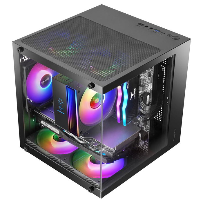 Mars Gaming MC-CUBE Boîtier PC Mini Tour Cube Noir, MicroATX/Mini-ITX, Vitre Trempée, ARGB, USB-C 3.0