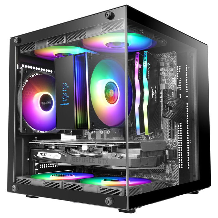 Mars Gaming MC-CUBE Boîtier PC Mini Tour Cube Noir, MicroATX/Mini-ITX, Vitre Trempée, ARGB, USB-C 3.0