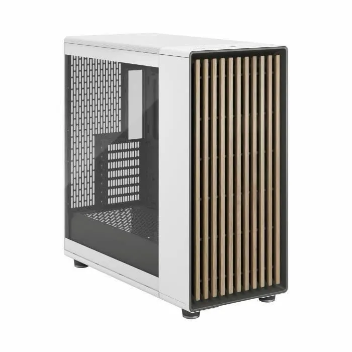 Fractal Design North XL Chalk White TG Clear FD-C-NOR1X-04 - Boîtier PC E-ATX - Design élégant en bois et alliage avec 3 ventilateurs 140mm PWM