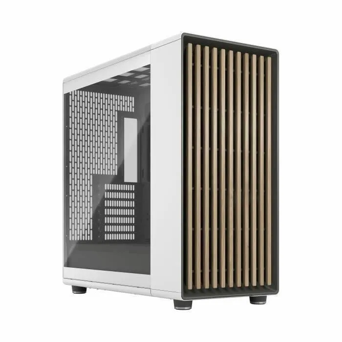 Fractal Design North XL Chalk White TG Clear FD-C-NOR1X-04 - Boîtier PC E-ATX - Design élégant en bois et alliage avec 3 ventilateurs 140mm PWM