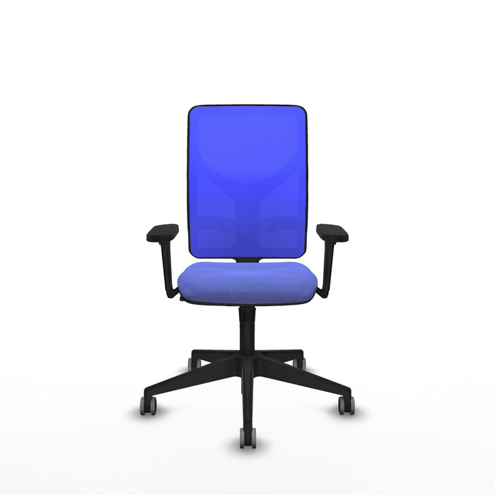 Chaise Motilla Synchro 3 positions tissu Bleu clair Maille Bleu Base pyramidale noire Accoudoir 3D Sans appui-tête Roulettes 65mm pour moquette