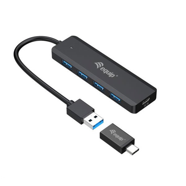 Equip 128959 Hub USB 3.2 Gen 1 4 ports avec USB-C 5V, Noir