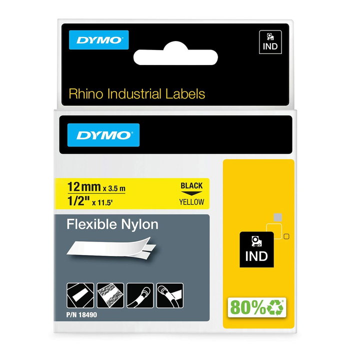 Ruban stratifié Dymo Nylon Flexible IND Multicouleur Noir/Jaune Ruban stratifié Dymo Nylon Flexible IND Multicouleur Noir/Jaune