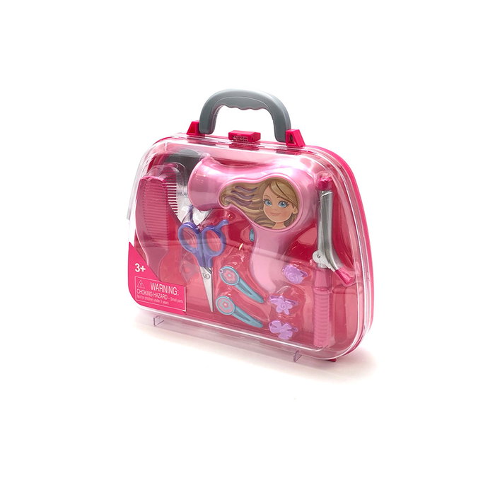 TACHAN - Set Salon de Coiffure Jouet en Mallette Transparente Transportable avec Sèche-cheveux, Peigne, Ciseaux et Accessoires - Fonctionne sur Piles - À partir de 3 ans TACHAN - Set Salon de Coiffure Jouet en Mallette Transparente Transportable avec Sèche-cheveux, Peigne, Ciseaux et Accessoires - Fonctionne sur Piles - À partir de 3 ans