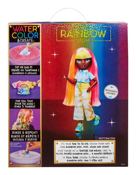 MGA Rainbow High WaterColor & Create - Poupée artistique yeux verts 22 cm avec pinceau et poudres de couleur - Langue espagnole