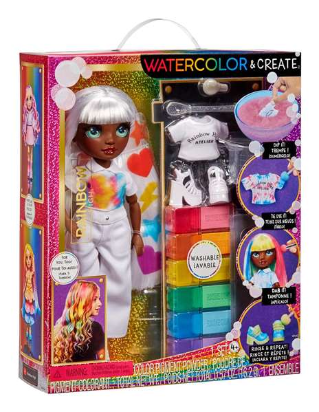 MGA Rainbow High WaterColor & Create - Poupée artistique yeux verts 22 cm avec pinceau et poudres de couleur - Langue espagnole