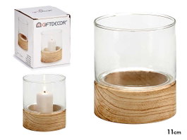 GIFTDECOR Portavela Cristal Base Madera Red Lot de 18