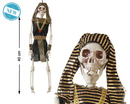 Figurine Squelette Pharaon 40 cm avec Robe Noire et Détails Dorés pour Décoration Fête Thématique Égypte ou Halloween