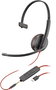 Poly Micro-casque monaural Poly Blackwire C3215 USB-A / Type-C / 3.5 mm avec étui de transport et commandes intégrées