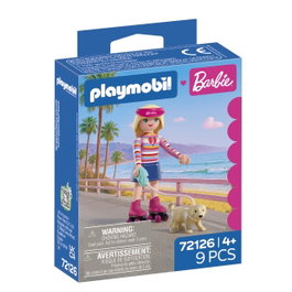 Playmobil Barbie Malibu 72126 - Poupée avec chien et patins à roulettes, langage espagnol, à partir de 4 ans
