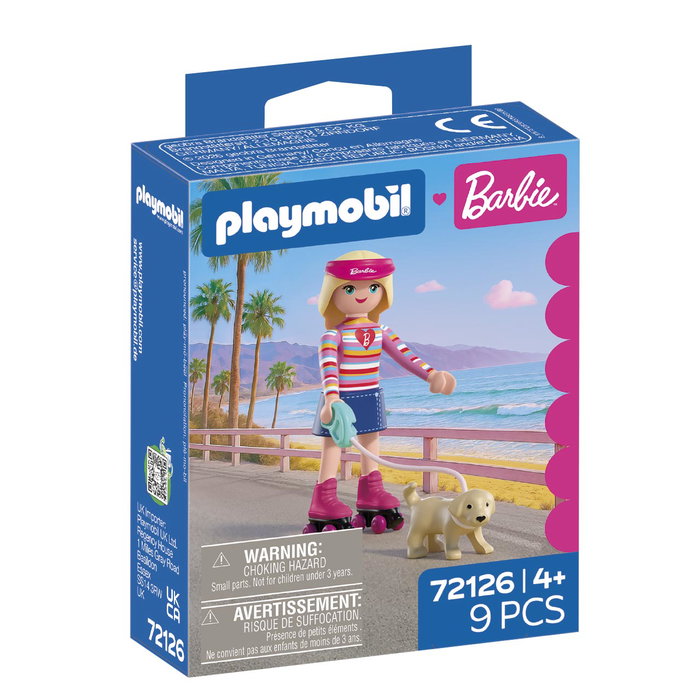 Playmobil Barbie Malibu 72126 - Poupée avec chien et patins à roulettes, langage espagnol, à partir de 4 ans Playmobil Barbie Malibu 72126 - Poupée avec chien et patins à roulettes, langage espagnol, à partir de 4 ans