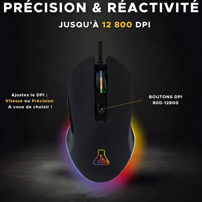The G-Lab Souris Gaming Filaire Kult Helium Pro - Design Ambidextre, 12800 DPI, 7 Couleurs RGB, Boutons Latéraux, Compatible PC/Mac