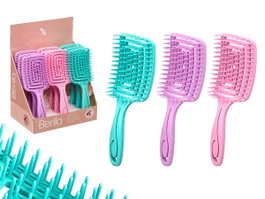 BERILO Lot de 24 brosses à cheveux rectangulaires - Assortiment 3 couleurs (Morado, Rosa, Verde) maniable en plastique