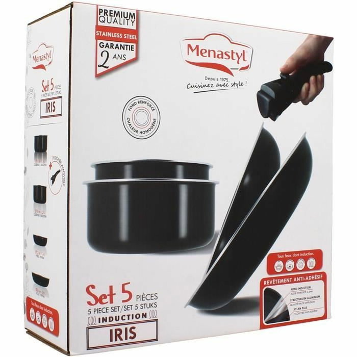 Menastyl Batterie de cuisine 5 pièces - Noir - Induction