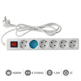 GSC Evolution Multiprise Série Standard 6 Prises avec Interrupteur, 1,5 m, Blanc